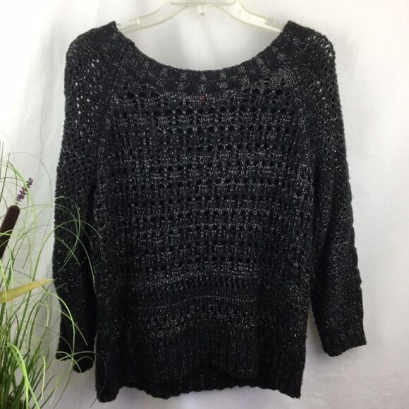 Narciso Rodriguez Black & Gray Woven Long Sleeve Loose Knit Crewneck Sweater M - Picture 4 of 9